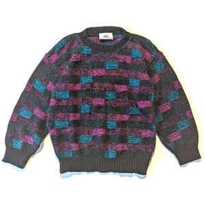 Vintage Bay Point Traders Checkered Sweater Black Pink Teal